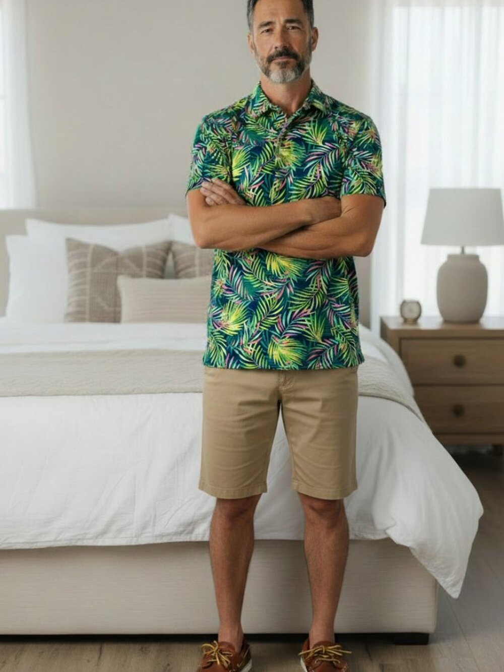 Lands End, patterned golf shirt, cotton-modal stretch, mens L